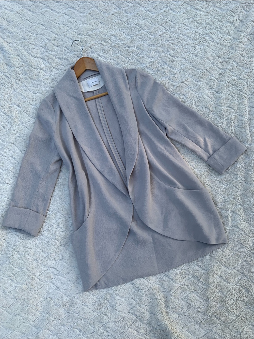 Aritzia Wilfred Light Gray Draped Open Front Blazer